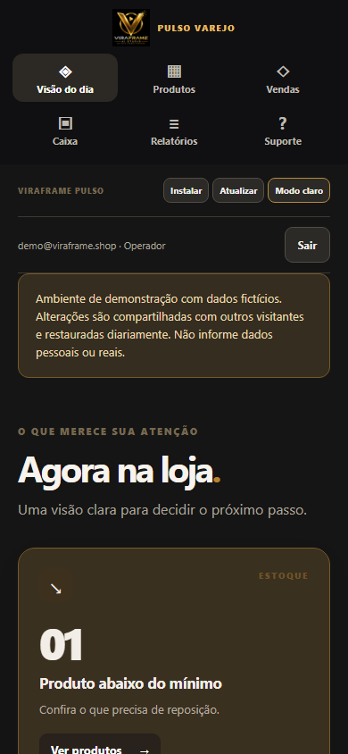 Prévia do Pulso no celular em tema escuro